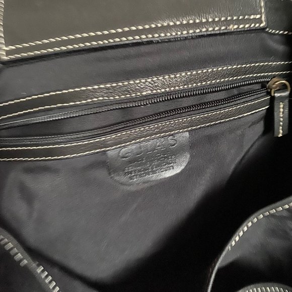 Sac de week-end en cuir véritable noir surpiqué et boutons or bronze - Picture 5 of 6